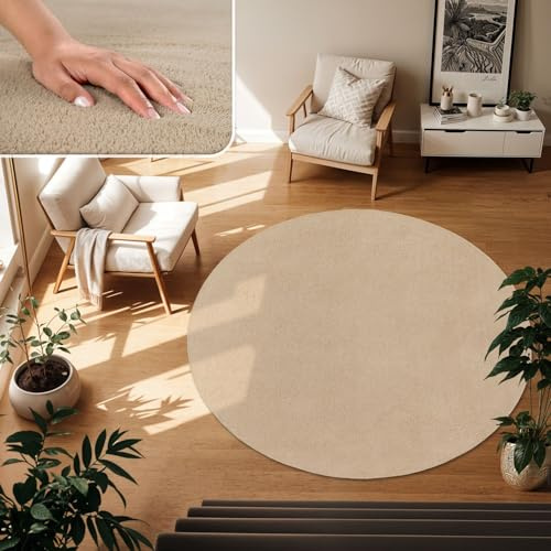 TT Home Teppich Wohnzimmer Dunkelbeige 160 cm Rund, Waschbar & Kurzflor | Moderner Flauschiger Teppich, Pflegeleicht & Rutschfest, Ideal Für Wohnzimmer, Schlafzimmer, Kinderzimmer & Flur