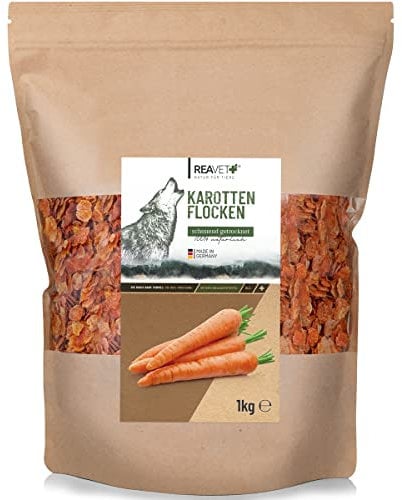ReaVET Karottenflocken Hund 1kg, Karottenflocken Hunde, Gemüseflocken Hunde getreidefrei, Gemüseflocken Barf Zusatz