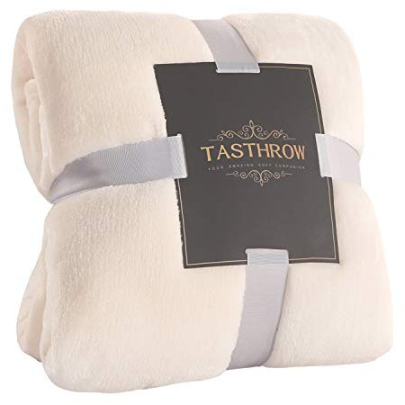 TASTHROW Coperta Vellutata in Pile, Morbida Coperta Plaid Divano Coperta Per Letto in Microfibra per Divano, Letto, Viaggi (Bianco crema, 130x180cm)