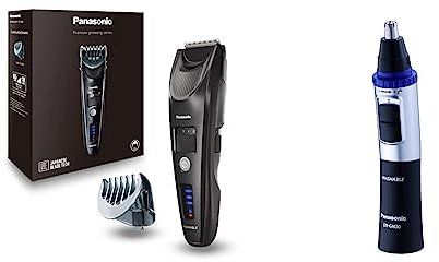 Panasonic Premium Haarschneider ER-SC40 mit 19 Längeneinstellungen, Haartrimmer 0,5-10 mm, Trimmer für Herren, Linearmotor & Nasen/Ohrhaarschneider ER-GN-30K mit Batteriebetrieb