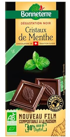 TABLETTE CHOCOLAT NOIR CRISTAUX MENTHE 90G, BONNETERRE, UNITÉ