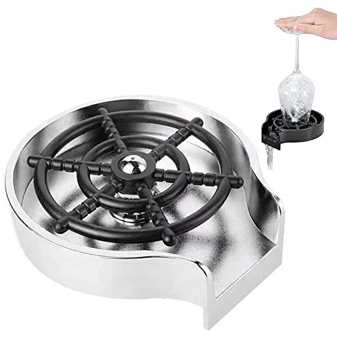 Lavadora de vidrio para fregadero de cocina, lavadora de vidrio de acero inoxidable de 9.5 mm, herramienta automática de limpieza de vidrio para agua del restaurante en casa (plata)