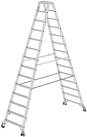 PROREGAL Stufen-Stehleiter | beidseitig begehbar | mit Rollen | 2x14 Stufen | Leiter, Teleskopleiter, Trittleiter, Bockleiter, Sprossen-Doppelleiter