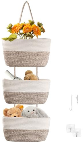 Wisebom Cesto Portaoggetti da Parete, Borsa Portaoggetti da Appendere alla Parete con 3 Tasche, Armadio per Camera da Letto, Organizzatore per Appendere Sopra la Porta, Cestini Bagno Portaoggetti
