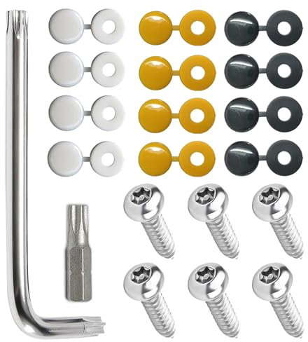 ONEMEAN 20pcs Stainless Steel Licence Plate Anti-theft Screws Kit, with Decorative Caps, with L-type Screwdriver,anti theft number plate screws,for car licence plate anti-theft mounting combo set
