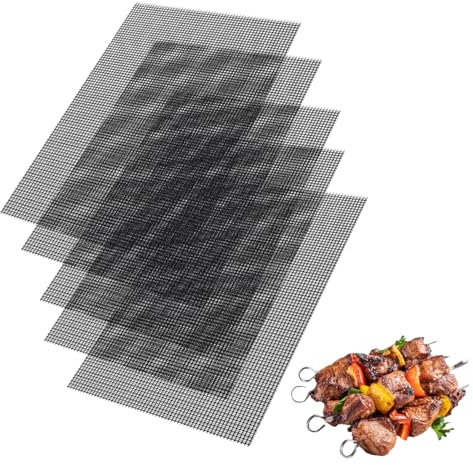 BBQ Grill Mesh Mat Set 5 PCS Non Stick Grilling Mesh Reusable Heat Resistant BBQ Teflon Grill Mats for Grilling Meat,Veggies, Cooking, Baking,40x33cm