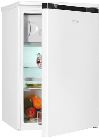 Exquisit Kühlschrank mit 4-Sterne-Gefrierfach, 107 Liter, 2 Ablagen, Gemüseschublade, Türanschlag wechselbar, 55 cm Breite, kompakt, klein, KS515-4-051C weiss