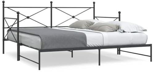 LAPOOH Tagesbett Ausziehbar ohne Matratze Schwarz 107x203 cm Stahl, Bettgestell, Bett, Schlafbett, Bed Frame, Schlafzimmer Bett - 4104678