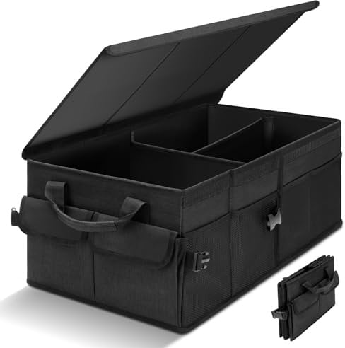 Cozary Organizador Maletero Coche con Tapa, 46 L Organizador Coche Plegable, Tela Oxford Impermeable, Base Antideslizante, Almacenamiento Caja para Viajes y Familia