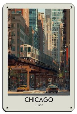 QZFNCOYU Chicago, Retro-Kunst-Poster, Blechschild, Vintage, Metall, Pub, Club, Café, Bar, Zuhause, Wandkunst, Dekoration, Poster, Retro, 20 x 30 cm