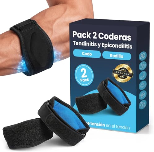 Cincha Epicondilitis Mujer y Hombre (Pack de 2) - Brazalete Codo de Tenista y Golfista - Codera para Pádel y Gym - Banda de Compresión Ajustable para Tendinitis y Alivio del Dolor (Talla Única)