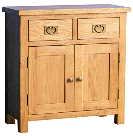 RoselandFurniture Surrey Oak Mini Sideboard Cabinet for Living Room | Fully Assembled, Wooden Storage Cupboard with Drawers and Shelf, Waxed Finish, Traditional Rustic Style, H75cm W75cm D32cm