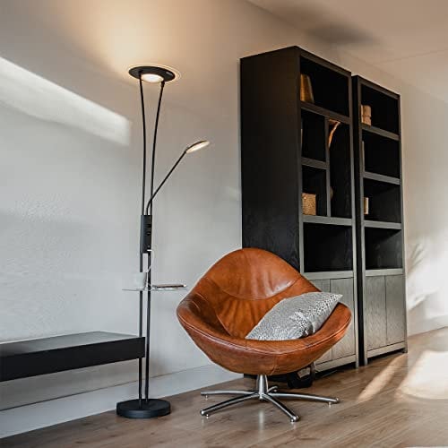 Qazqa - Modern Stehlampe schwarz mit Lesearm inkl. LED und USB-Anschluss - Sevilla Dimmer I Dimmbar I Wohnzimmer I Schlafzimmer I Deckenfluter - Stahl Länglich - I LED