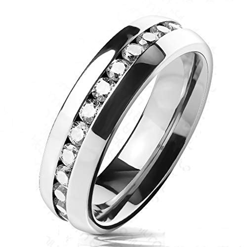 Paula & Fritz® Ring Damen Silber Zirkonia Klar Titan-IUM Größe 54 (17,2) 6-mm breit Partnerring Ehering Verlobungsring Memoire-Ring Damenring