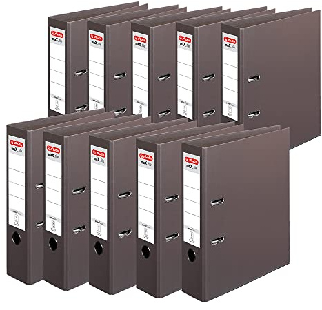 herlitz Ordner A4 maX.file protect +, A4, 8 cm Rückenbreite, Braun, Kunststoffbeschichtung, Einsteckrückenschild, Kantenschutz innen und außen, 10 Stück