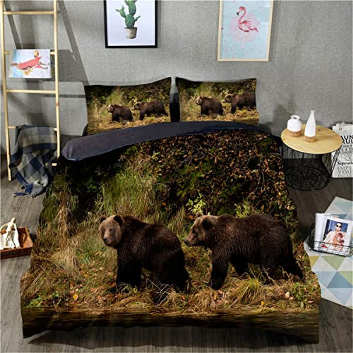 TXZSTGB 3D-Gedruckter Bettbezug, Bärenbettwäsche, Bettbezug-Set, Bettbezug für alle Jahreszeiten (Einzelgröße 135 x 200 cm, 1 Bettbezug + 1 Kissenbezug)