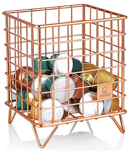 JENNIMER Coffee Pod Basket,Capsule Holder Cage,Coffee Pod Cages, Kitchen Counter Storage Baskets (Rose Gold)