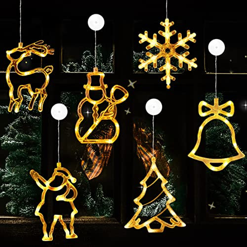 IWTBNOA LED Vorhang Licht, 6er Set Hängend Fensterlicht Batteriebetriebene mit Saugnäpfe, Weihnachtsbeleuchtung Fenster, LED Saugnapf Weihnachten Lichter, Weihnachtsdeko Fensterbeleuchtung Innen Außen
