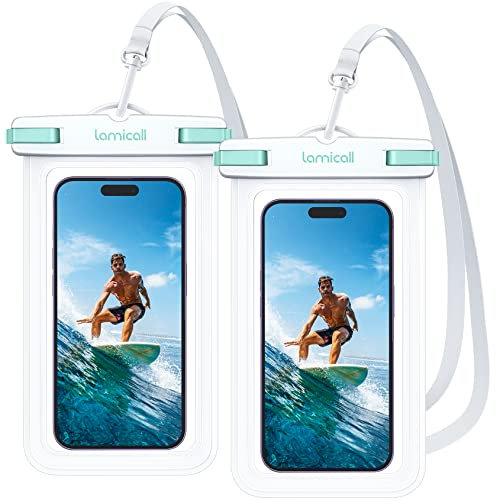 Lamicall Funda Impermeable Móvil - [2 Unidades] IPX8 Bolsa Impermeables Móvil, Cuerda Desmontable y Ajustable, Funda Móvil Estanca para iPhone 17 16 15 14 13 12, Samsung, Huawei, hasta 7