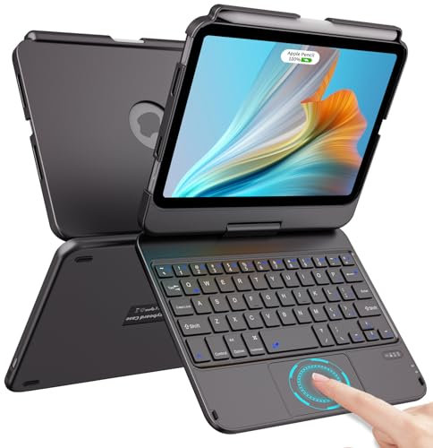 BAMCOO Trackpad Keyboard Case for iPad Mini 6 Gen 2021-8.3 inch, 360° Rotatable Case with Keyboard, Protable Slim Case with Pencil Holder for iPad Mini 6th Generation A2567 A2568 A2569 - Black