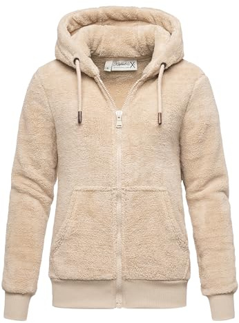 REPUBLIX Damen Teddy Sweatjacke Plüsch Hoodie Pullover Zipper Jacke RD-015 Beige 3XL