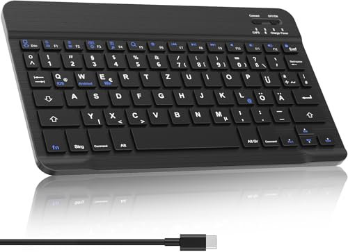 SENGBIRCH Tastiera Bluetooth tedesca per iPad 10,2/iPad9,7/iPad Air/iPad Pro/iPad Mini/iPhone – Tastiera per Samsung A8/S7/S6/S9/S8, per Windows Android, ultra sottile con cavo Type-C