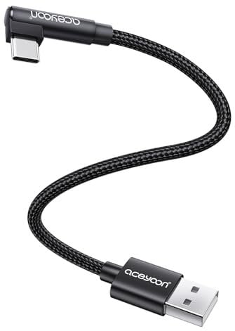 aceyoon USB C Kabel Kurz 30cm, 3A USB C Kabel 90 Grad Winkel USB A auf USB C Schnellladekabel Nylon Geflochtenes für Galaxy S24 Ultra/ S24+/S24/S23/S22/S21, für Xperia XA1/XA2, für Huawei P60/ P50