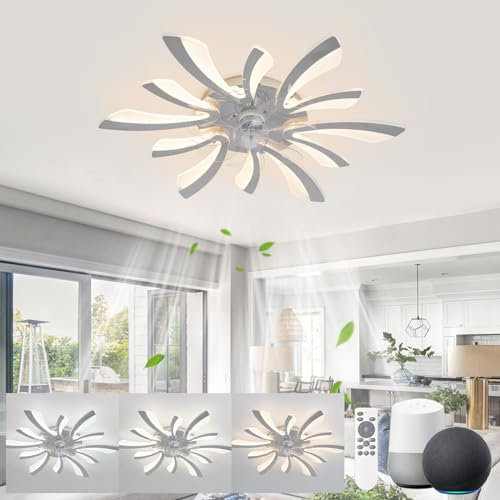 KeLuKes Silent Ceiling Fans with Lights Compatible with Alexa and Google Assistant, 78cm Bedroom Ceiling Fan with Lamp, Dc Motor, Timer Memory Function Reversible Dimmable Ceiling Fan Light, Silver