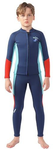 SXSHUN Kinder Jungen Mädchen Neoprenanzug 2.5mm Neopren Zweiteiliger Tauchanzug Thermal Neoprenanzüge UV-Schutz Badeanzug Langarm Oberteile+Hose