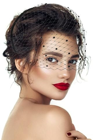 VIDSTW Pedrería Tocados Madrina, Diadema con Redecilla Retro, Pamelas de Boda Invitada Hecho a Mano, Diadema de Malla de Velo, Diadema de Malla de Boda, para Miñas y Mujeres (Negro)