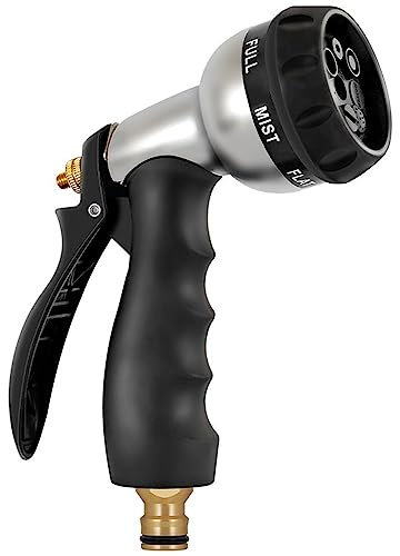 Garten Handbrause Metall,Garten Spritzpistole,Gartenbrause 7 Sprühbilder Multifunktional Bewässerungsbrause Hochdruck Verstellbarer Wasserdurchfluss für Bewässerung (black-01)