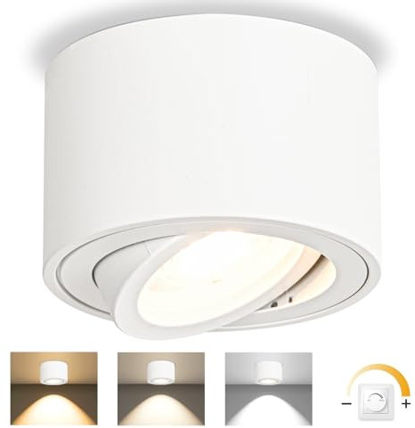 YindaLux 3CCT LED Aufbauspot Weiß - Extra Flach & 30° Schwenkbar - Ø80x50mm Aufputz Deckenleuchte - 5W Dimmbar Modul 230V - Deckenspots, Deckenstrahler Aufbaustrahler