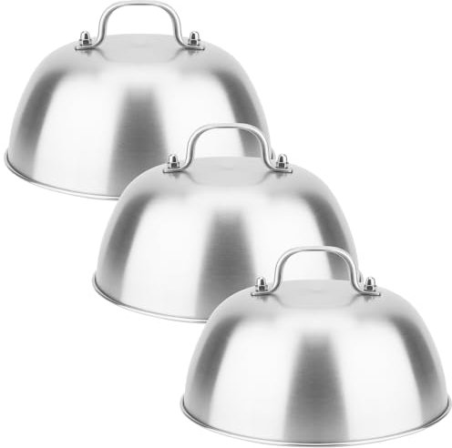 JIEHIN 16cm Burgerglocke 3er Set, Edelstahl Schmelzglocke mit Griff, Burgerglocke Edelstahl Burgerhauben für Cheeseburger, Grill Steak