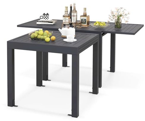 GIANTEX Gartentisch ausziehbar, Esstisch für den Außenbereich, Outdoor Tisch aus Aluminium, 80-160 cm, für 4-6 Personen, rechteckiger Esstisch, für Garten, Terrasse