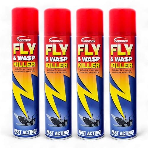 Sanmex 4-Pack Fly & Wasp Killer Insecticide Fast-Acting Pest Aerosol Spray (300ml)