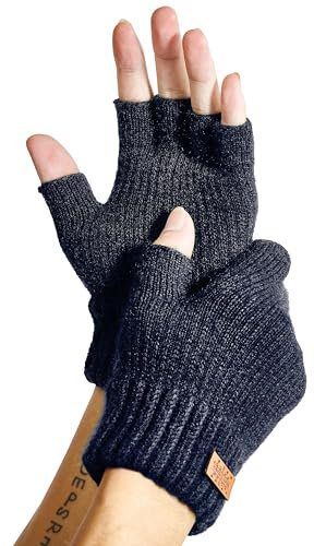 Fingerlose Handschuhe – Halbfinger-Handschuhe, fingerlose Handschuhe für Herren und Damen, Winter, warme Strickhandschuhe, Fahren, Arbeiten, Tippen, Schreiben, Laufen, dunkelblau, One size
