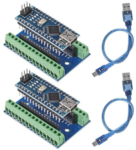 2 Sets Mini for Nano V3.0 ATmega328P Micro Controller Board Module with USB Cable and for Nano V3.0 Expansion IO Shield Board Expansion Board for Arduino