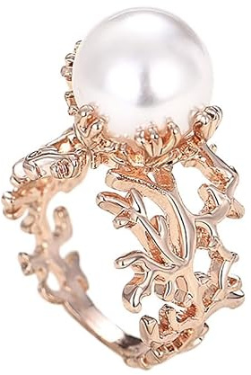 JerMrasra Anello vintage traforato - Anello con perle di corallo e ramo floreale, anello da donna in argento Sterling 925 con perla d'acqua dolce viola, da cocktail