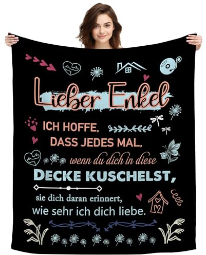 Original Geschenk Lieber Enkel Ich Hoffe Dass Jedes Mal Wenn Du Dich In Diese Decke Kuschelst Sie Dich Daran Erinnert Wie Sehr Ich Dich Liebe Kuscheldecke Dekoratives für Enkelsohn (Lieber Enkel-B)