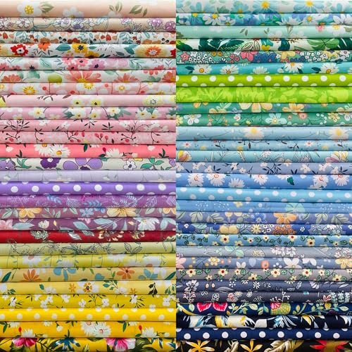 Stoffe zum Nähen Baumwolle ： Patchwork Stoffe Paket，Stoff für mundschutzmasken， Stoff-Quadrate & Quiltingstoffe für Patchwork Handgemachten，Blumen 50 Stück 12.7 x 12.7 cm