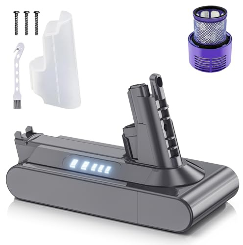 6.0Ah Replacement for Dyson V10 Battery Compatible with Dyson V10 SV12 Animal Absolute Fluffy Motorhead Total Clean Cyclone Series Vacuum Cleaner(1 Filter+3Screws+1 battery cover+1 brush)