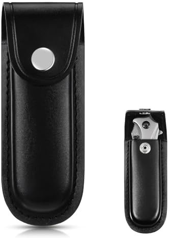 DLPRK Custodia in pelle per coltelli da cintura, Fodero porta coltello da cintura pieghevole con chiusura a scatto e passante per cintura (12,5 cm) (Nero)