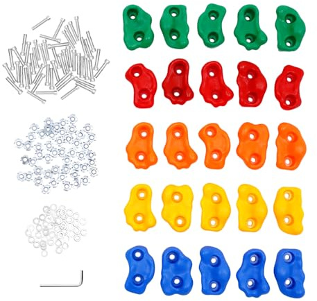 ZHDPYHDD 25 unidades de asas de escalada para niños al aire libre, piedras de escalada coloridas con material de fijación completo, soporta hasta 100 kg por mango, pared de escalada para interiores