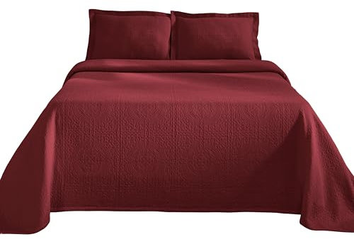 Superior Parure de lit en Coton Motif Fleur de lys - Couverture Chaude pour Toutes Les Saisons - Décoration de Chambre à Coucher - Couvre-lit décoratif bohème - Comprend 1 Couvre-lit, 2 taies