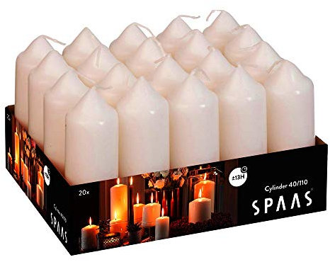 Spaas Tray of 20 Unscented Pillar Candles 40/110 mm, 13 Hours, Ivory