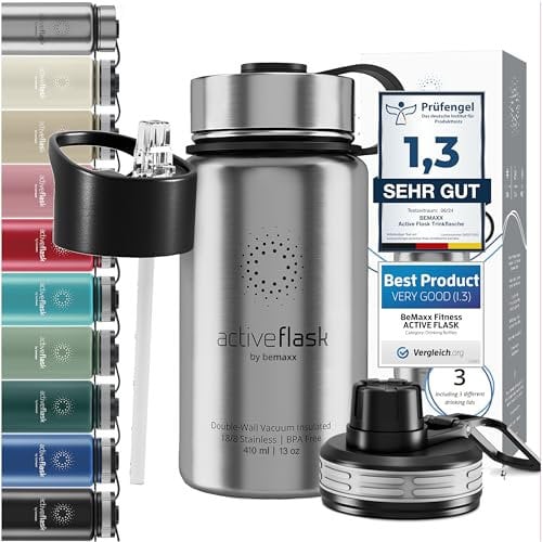 Stainless Steel Water Bottle with Straw & 3 Lids: 1 & 0,5L Leak-Proof BPA-Free Vacuum Insulated ACTIVE FLASK Drinking Bottles Hot Cold: Double Walled Outdoor Drink Thermo Mug Tea Coffee Sport Gym Bike