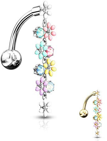 Treuheld® | Bauchnabelpiercing-Spange mit Blumen | 2 Farben [01.] - silber