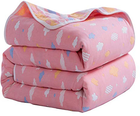 Hayisugal Kuscheldecke zweiseitig Tagesdecke Bettüberwurf 100% Baumwolle Kinder Überwurf Decke Baumwolldecke Bunte Decke Kinder Bettdecke Decken Winter Decke Sofa Decke, Rosa Wolken, 150 x 200cm