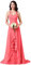 dinavian Abito da sera formale da donna in chiffon con collo al collo, abito da ballo o damigella d'onore, Corallo, 44