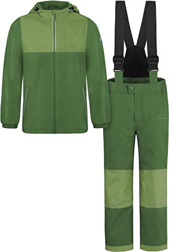 normani Kinder Winter Set - wasserdichte Ski Winterhose mit Hosenträgern und Winterjacke Schneeanzug Ski Set für Jungen und Mädchen Farbe Oliv Größe 146-152